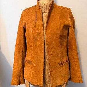 Vintage Cognac Suede Leather Blazer Jacket 80s Minimalist 90s Style Women’s S/M